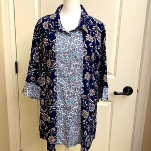Simply Noelle button down blouse Top Tunic Womens L/XL Cottage core peasant